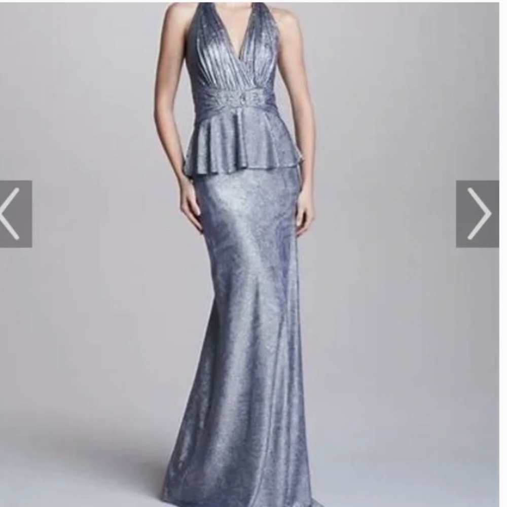 David Meister Peplum Gown Metallic size 6
